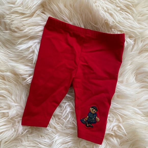 RALPH LAUREN RED BABY PANTS BOTTOMS LEGGINGS WITH A TEDDY 3 MONTHS - Picture 1 of 5